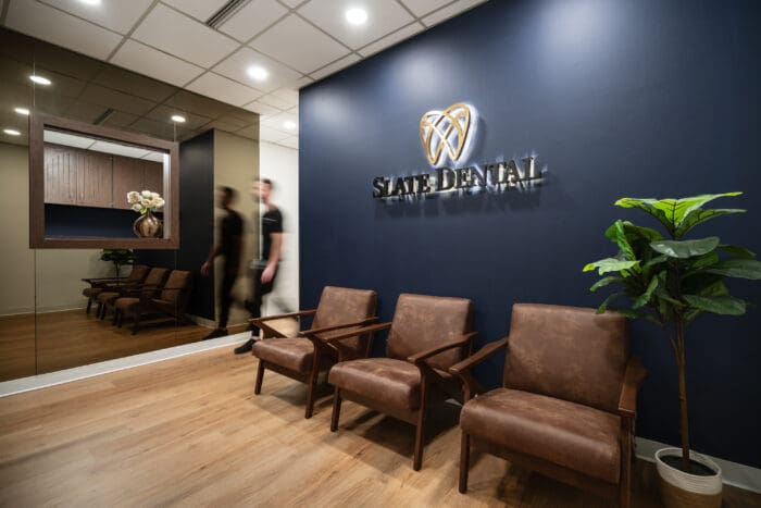 Reception area at Slate Dental, a dentist in NW Washington DC at Foxhall Square