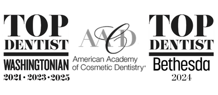 Washingtonian Top Dentist Winner (2021, 2023, 2025), AACD Accredited Member, and Bethesda Magazine Top Dentist 2024 awards for Dr. John Slate.