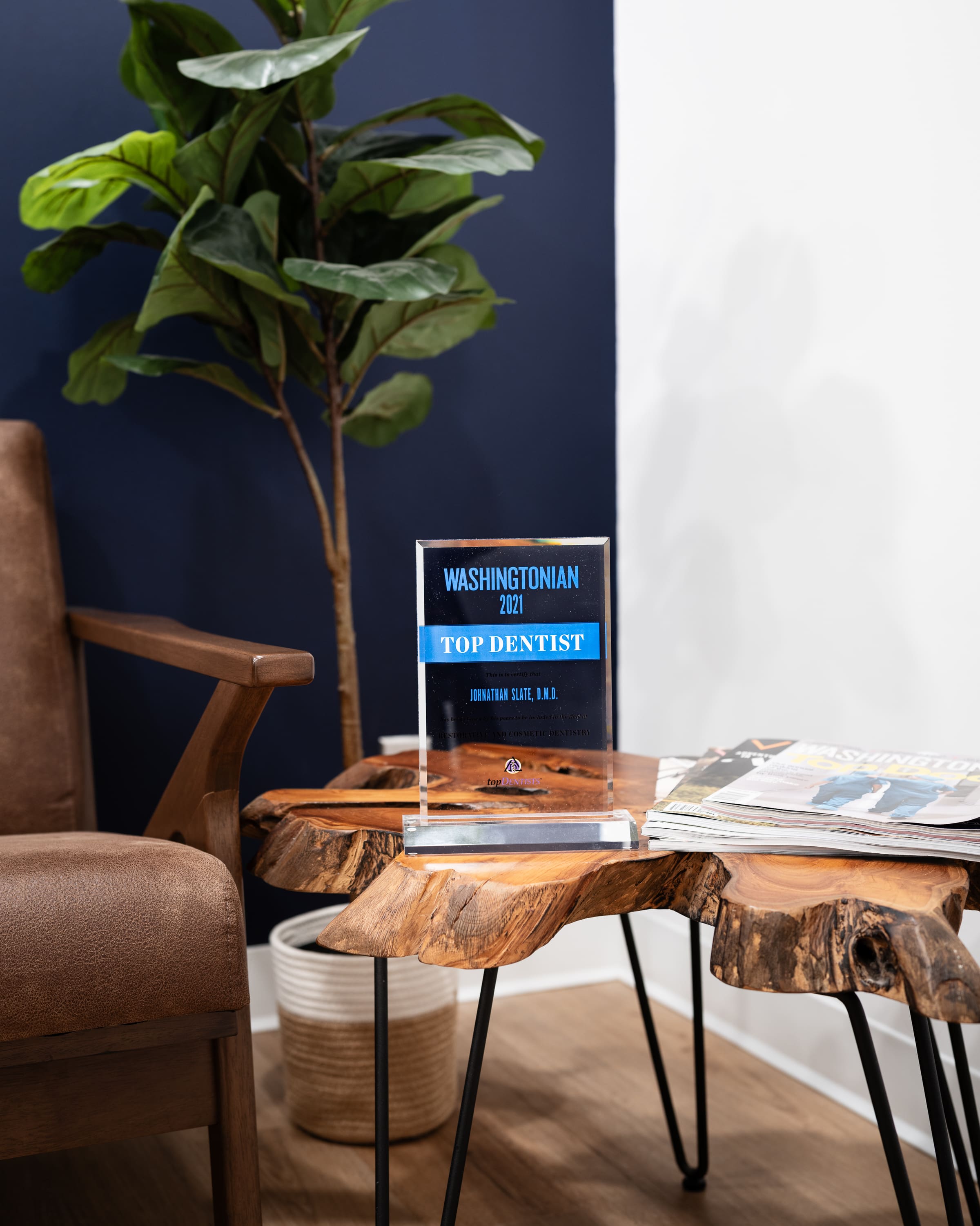 2021 Washingtonian Top Dentist Award Plaque - Dr. Johnathan Slate